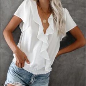 Vici Powerpuff Drape Ruffle Blouse - Ivory